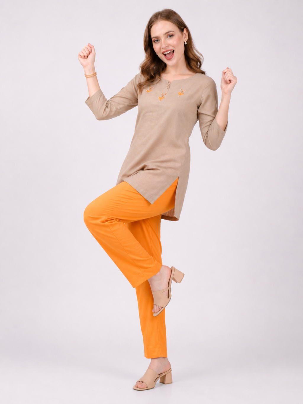 Stylish Women's Rayon Kurti Pants - Orange