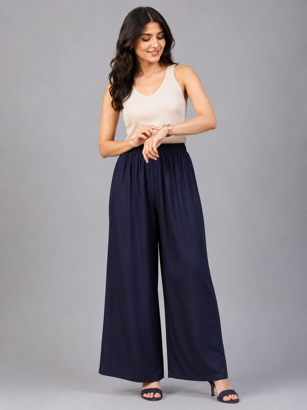 Stylish Women's Palazzo - Navy Blue