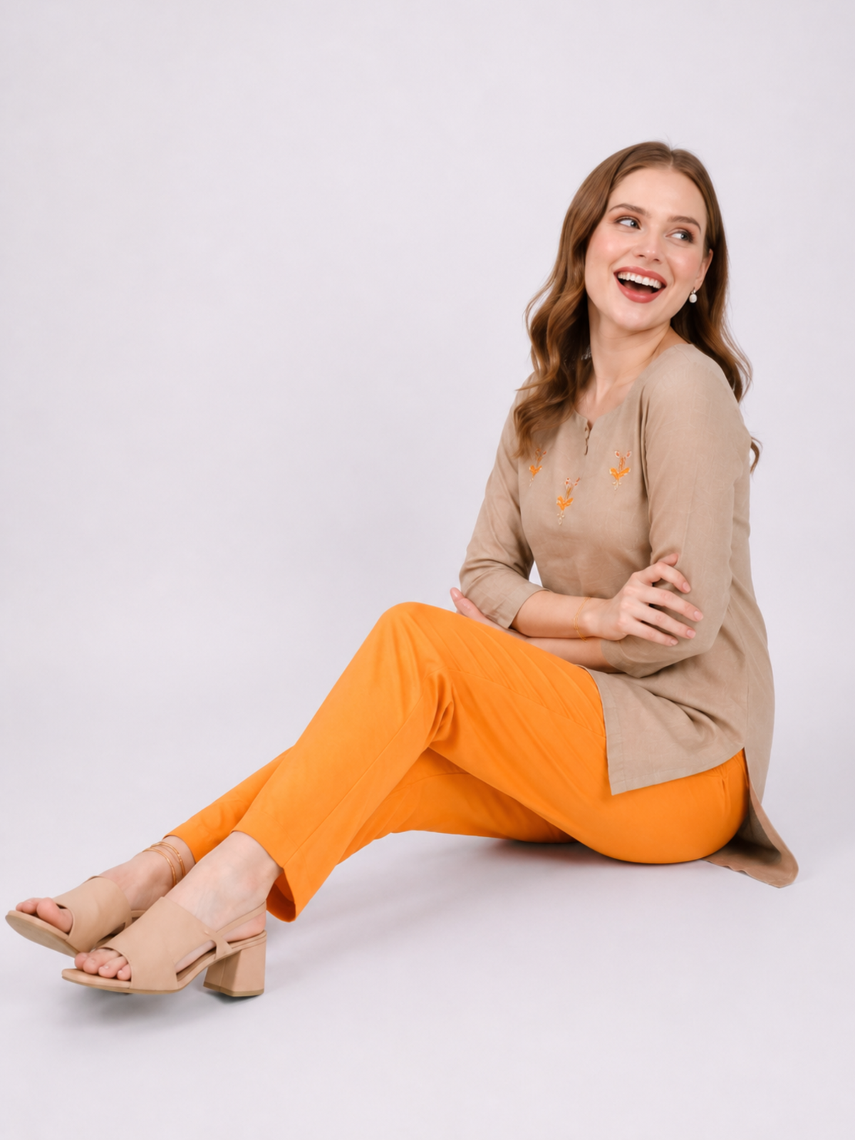 Stylish Women's Rayon Kurti Pants - Orange