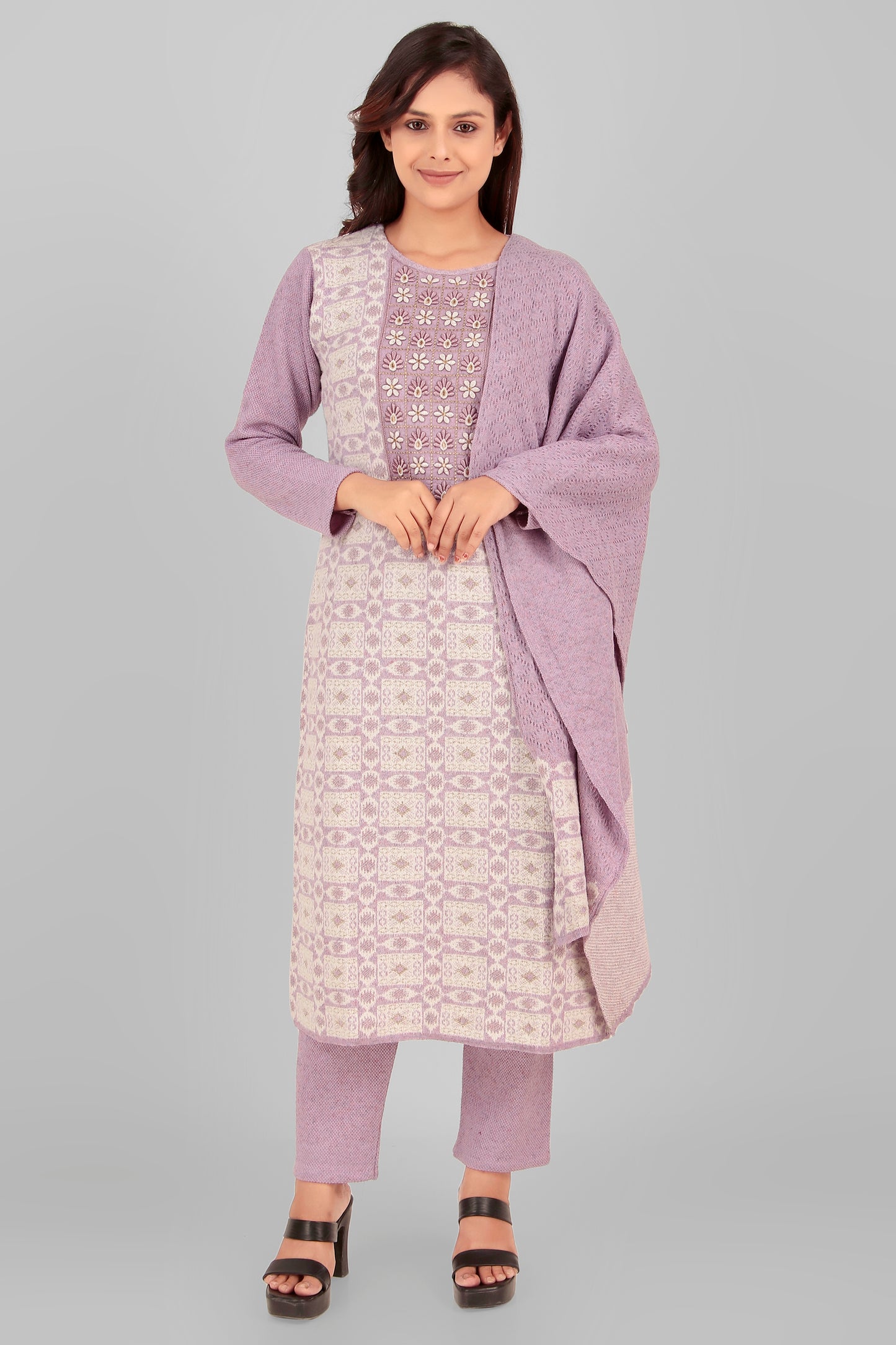 Woolen Kurti with Pant & Dupatta set for women, 3pcs set