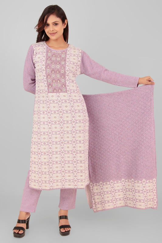 Woolen Kurti with Pant & Dupatta set for women, 3pcs set