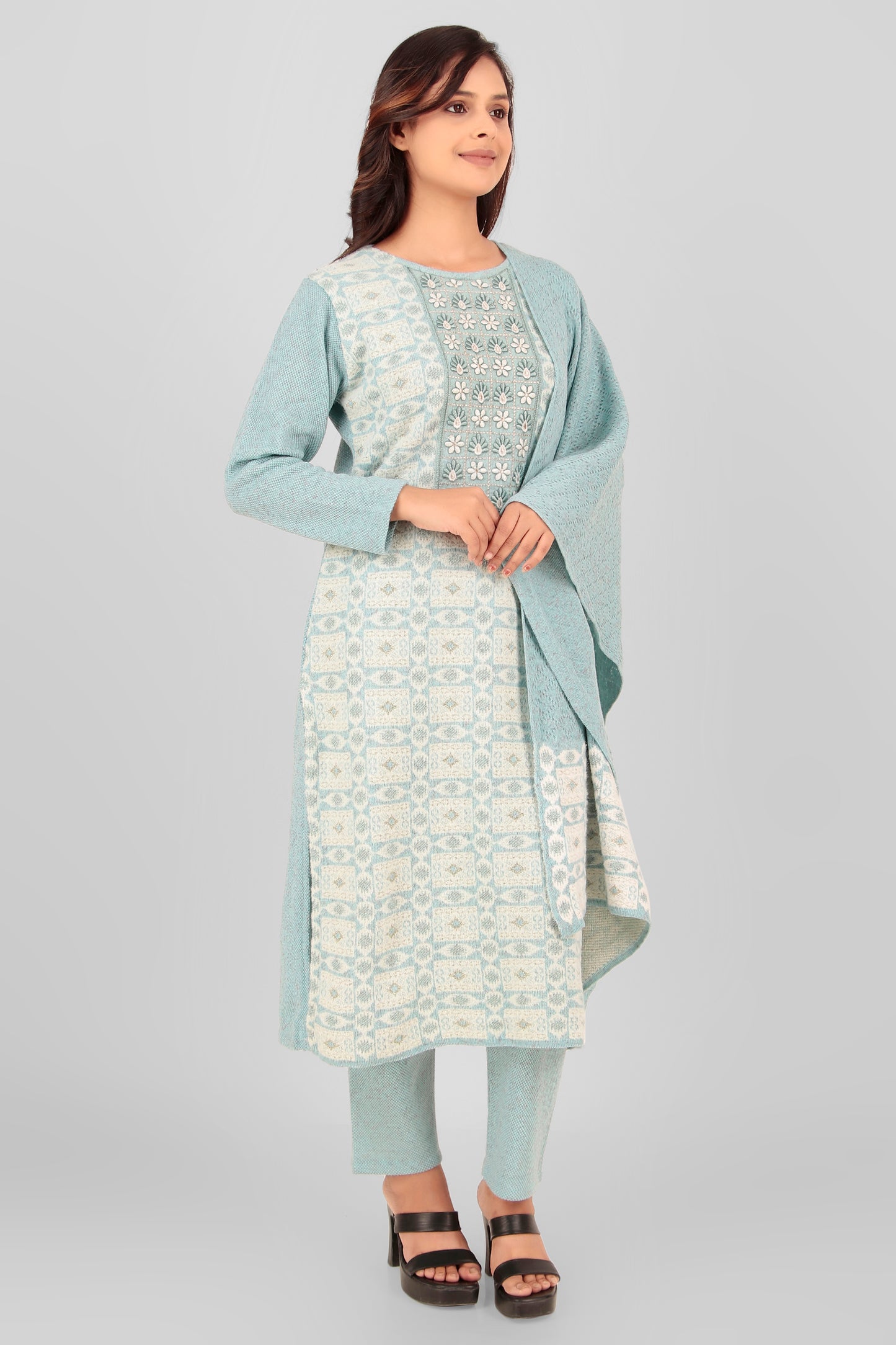 Woolen Kurti with Pant & Dupatta set for women, 3pcs set