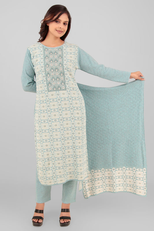 Woolen Kurti with Pant & Dupatta set for women, 3pcs set