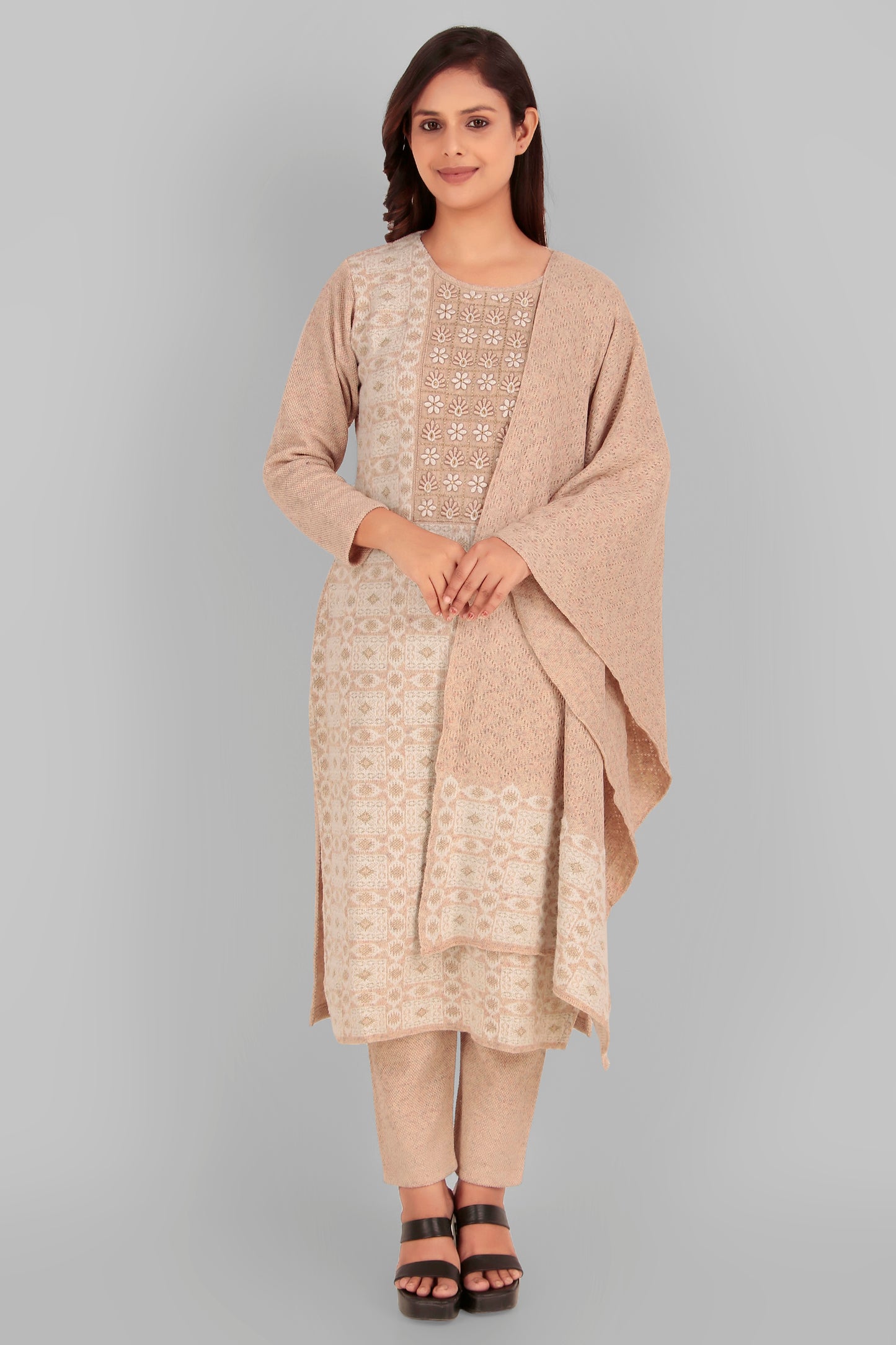 Woolen Kurti with Pant & Dupatta set for women, 3pcs set