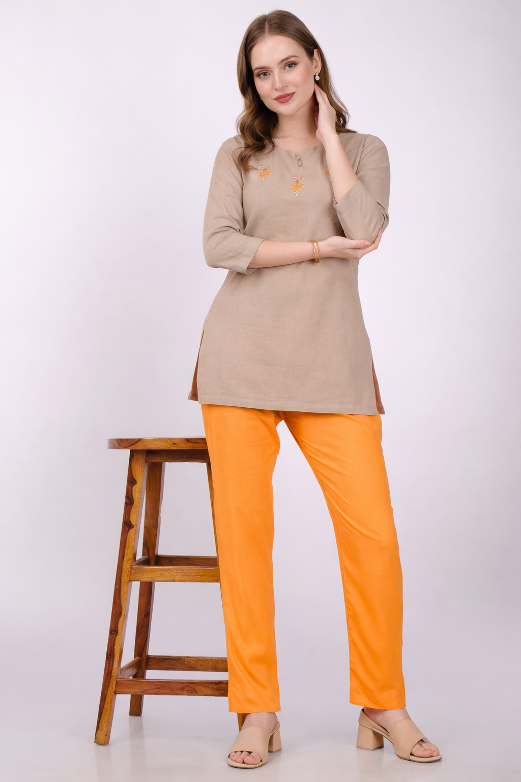 Stylish Women's Rayon Kurti Pants - Orange