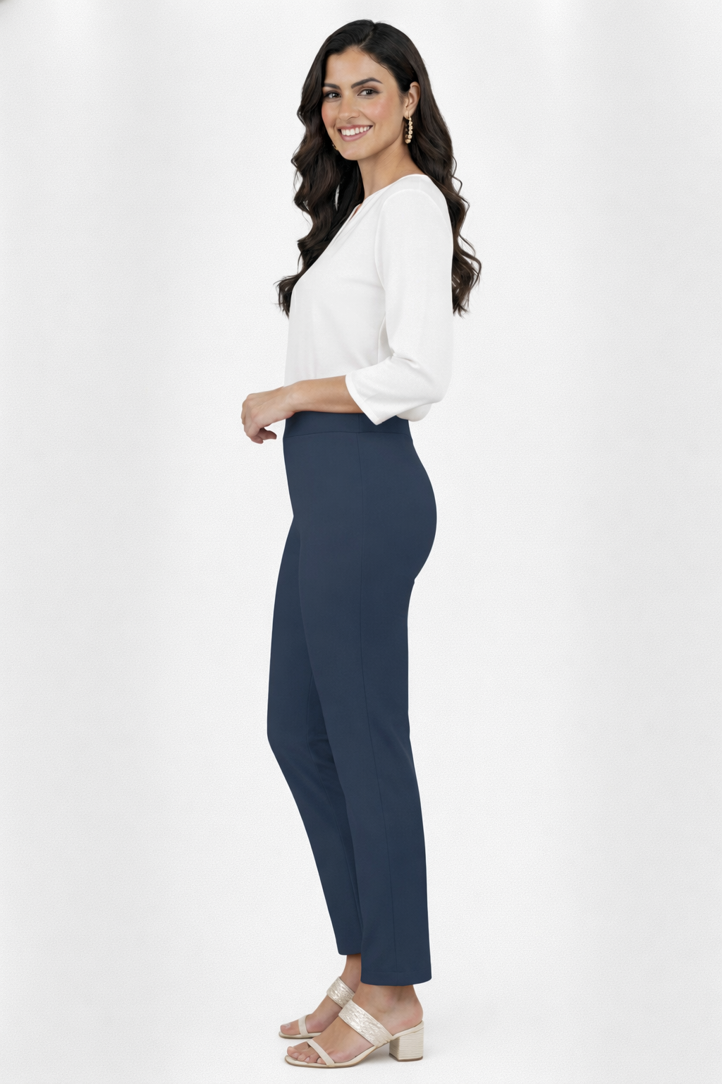 Super Soft Cotton Straight Pants - Navy Blue