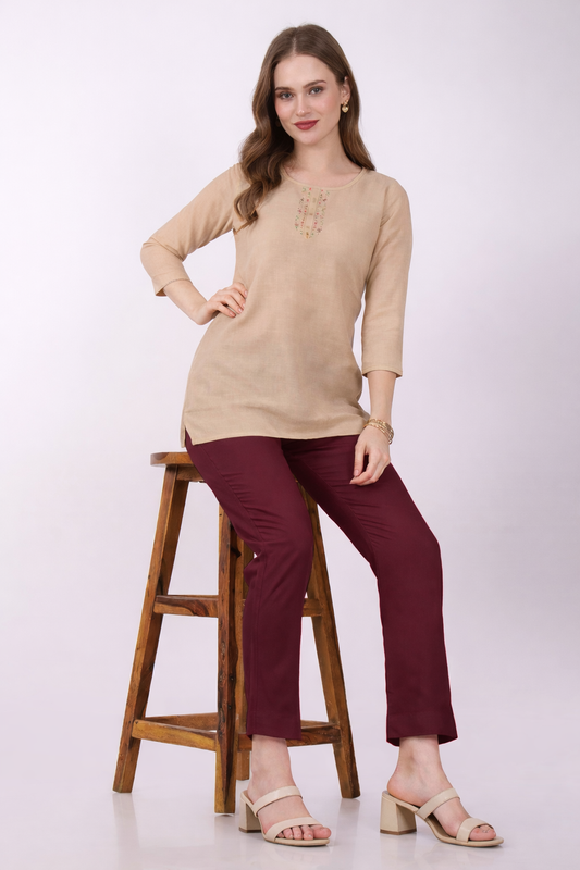 Stylish Women's Rayon Kurti Pants - Wine